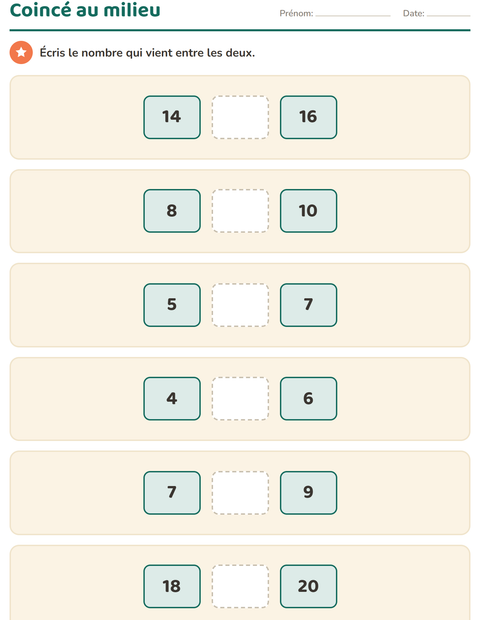 Aperçu de la fiche Tableau des nombres pour École maternelle (grande section, 5-7 ans)