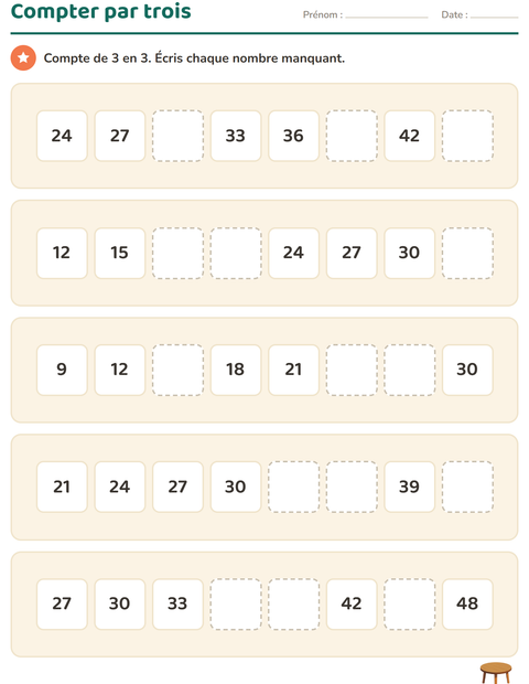 Aperçu de la fiche Tableau des nombres avec Meubles pour CE1 (cours élémentaire 1)
