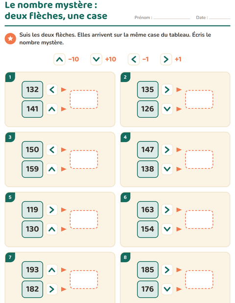 Aperçu de la fiche Tableau des nombres : morceaux pour CE1 (cours élémentaire 1)
