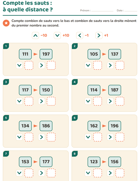 Aperçu de la fiche Tableau des nombres : morceaux pour CE1 (cours élémentaire 1)