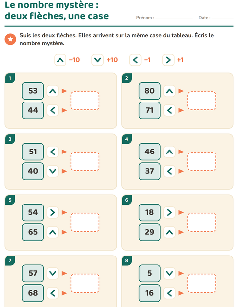 Aperçu de la fiche Tableau des nombres : morceaux pour CE1 (cours élémentaire 1)