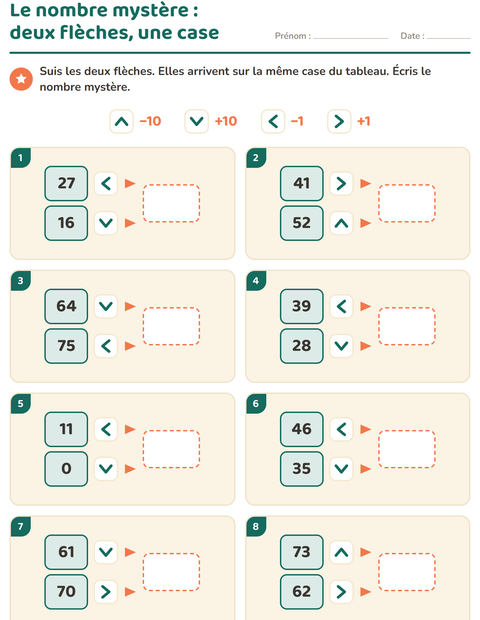 Aperçu de la fiche Tableau des nombres : morceaux pour CE1 (cours élémentaire 1)