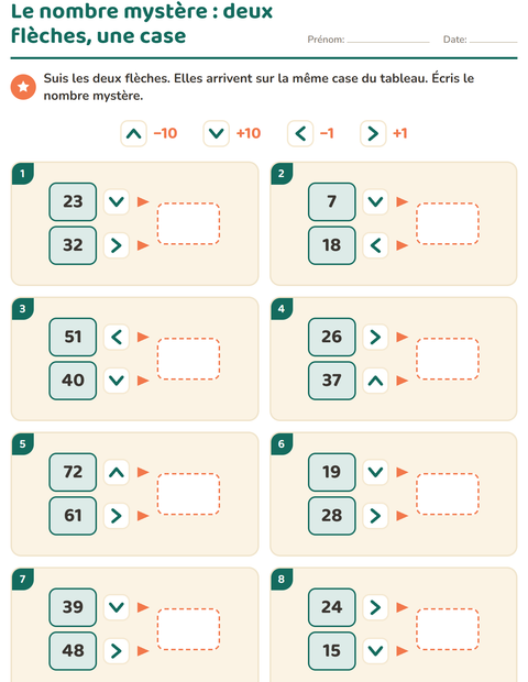 Aperçu de la fiche Tableau des nombres : morceaux pour CE1 (cours élémentaire 1)