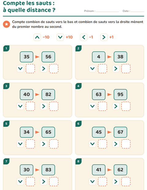 Aperçu de la fiche Tableau des nombres : morceaux pour CE1 (cours élémentaire 1)