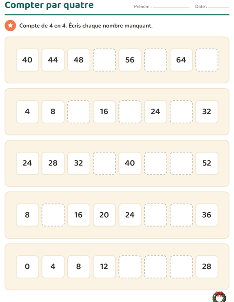 Aperçu de la fiche Tableau des nombres avec Noël pour CE1 (cours élémentaire 1)