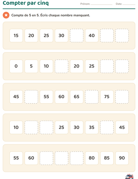 Aperçu de la fiche Tableau des nombres avec Véhicules pour CP (cours préparatoire)