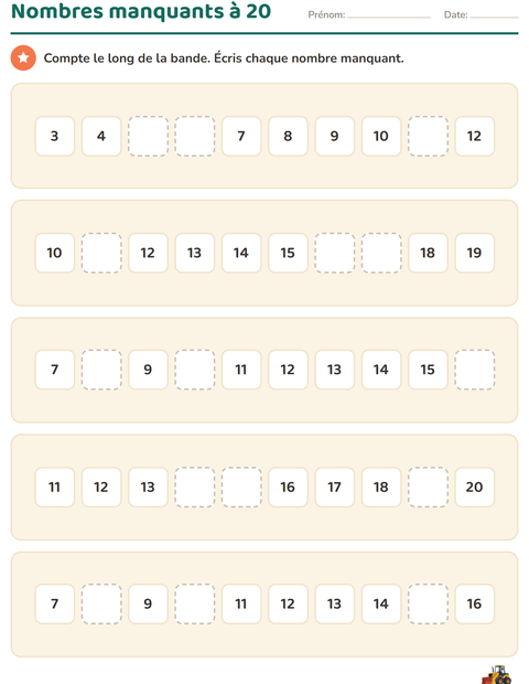 Aperçu de la fiche Tableau des nombres avec Véhicules pour École maternelle (grande section, 5-7 ans)