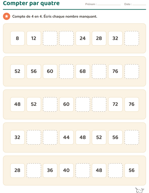 Aperçu de la fiche Tableau des nombres avec Vie marine NB 2 pour CE1 (cours élémentaire 1)