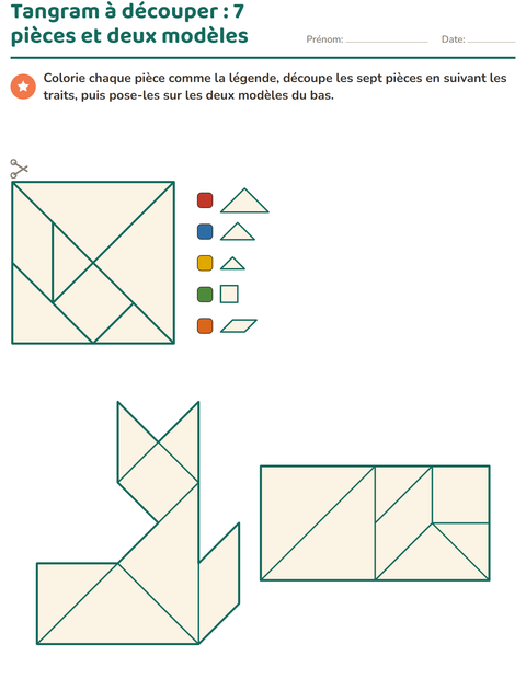 Tangram à découper : 7 pièces et deux modèles