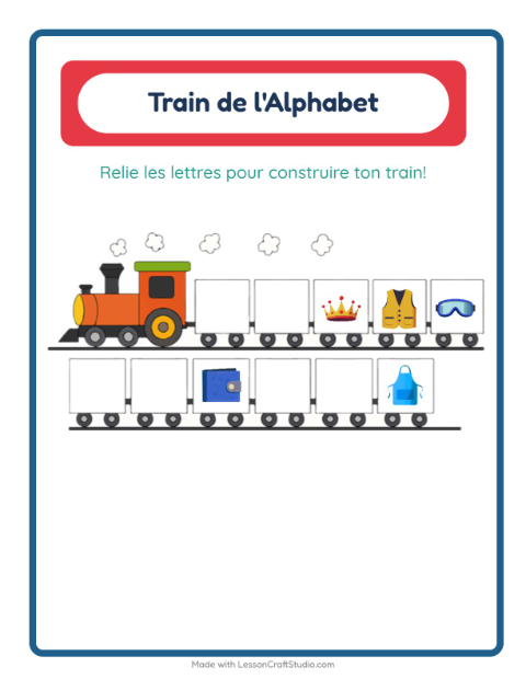 Aperçu de la fiche Train De L'alphabet avec Accessoires pour École maternelle (petite/moyenne section, 3-5 ans)