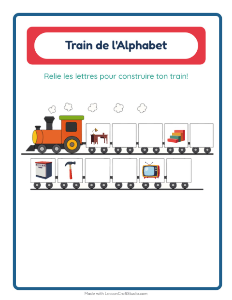 Aperçu de la fiche Train De L'alphabet avec Autour de la maison pour École maternelle (petite/moyenne section, 3-5 ans)