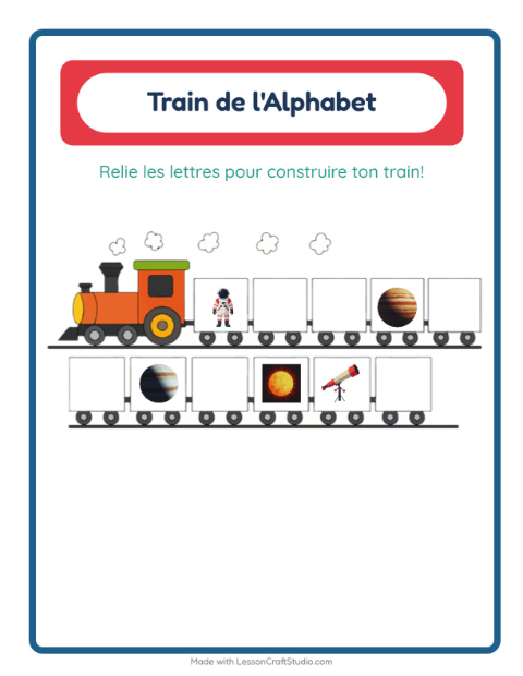 Aperçu de la fiche Train De L'alphabet avec Espace pour École maternelle (petite/moyenne section, 3-5 ans)