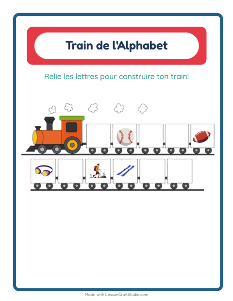 Aperçu de la fiche Train De L'alphabet avec Activités pour École maternelle (petite/moyenne section, 3-5 ans)