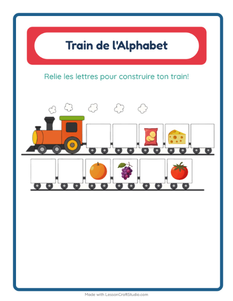 Aperçu de la fiche Train De L'alphabet avec Au supermarché pour École maternelle (petite/moyenne section, 3-5 ans)