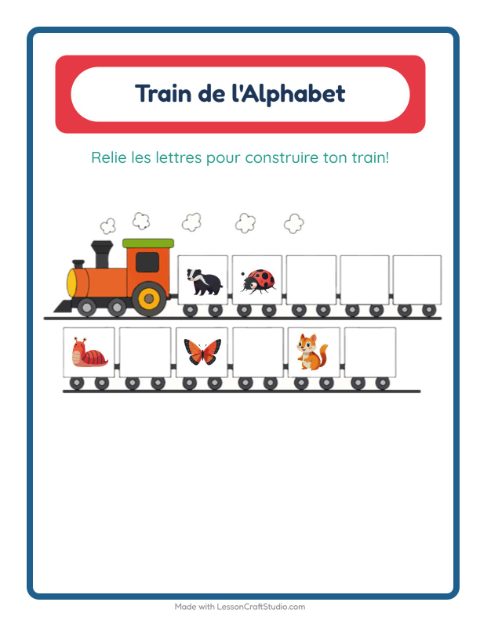 Aperçu de la fiche Train De L'alphabet avec Créatures de la forêt pour École maternelle (petite/moyenne section, 3-5 ans)
