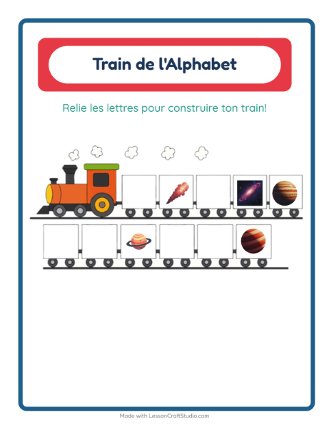 Aperçu de la fiche Train De L'alphabet avec Espace pour École maternelle (petite/moyenne section, 3-5 ans)
