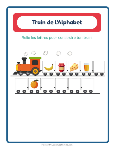 Aperçu de la fiche Train De L'alphabet avec Petit-déjeuner pour École maternelle (petite/moyenne section, 3-5 ans)
