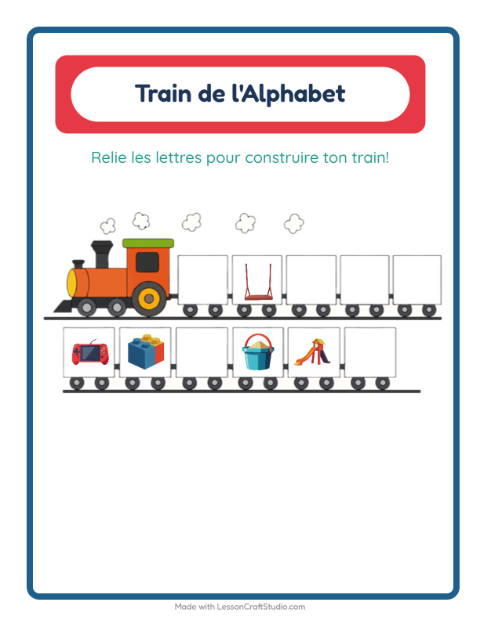 Aperçu de la fiche Train De L'alphabet avec Jouets pour École maternelle (petite/moyenne section, 3-5 ans)