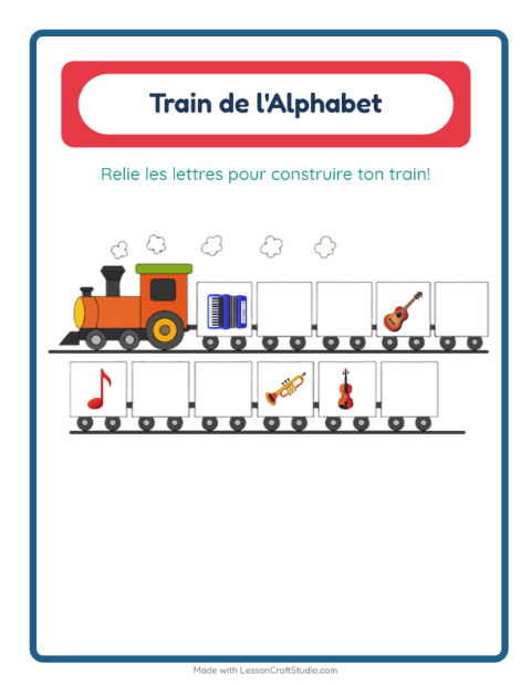 Aperçu de la fiche Train De L'alphabet avec Musique pour École maternelle (petite/moyenne section, 3-5 ans)