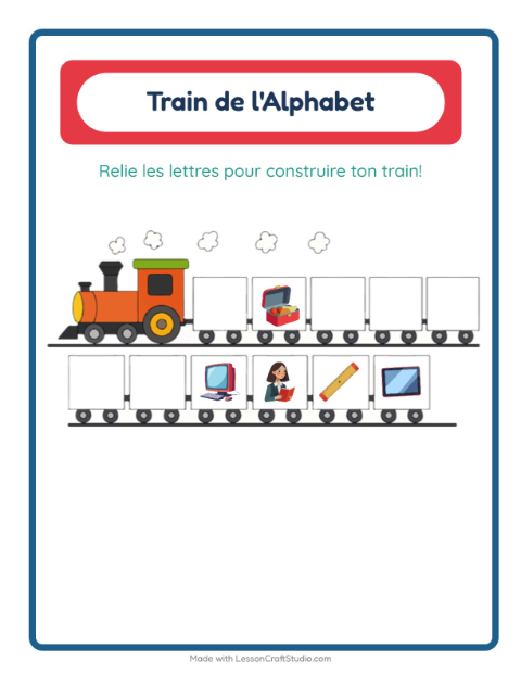 Aperçu de la fiche Train De L'alphabet avec Salle de classe pour École maternelle (petite/moyenne section, 3-5 ans)