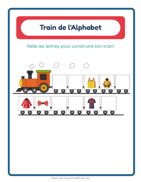 Aperçu de la fiche Train De L'alphabet avec Vêtements pour École maternelle (petite/moyenne section, 3-5 ans)