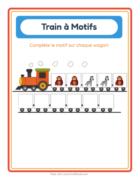 Aperçu de la fiche Train De Modèles avec Animaux pour École maternelle (grande section, 5-7 ans)