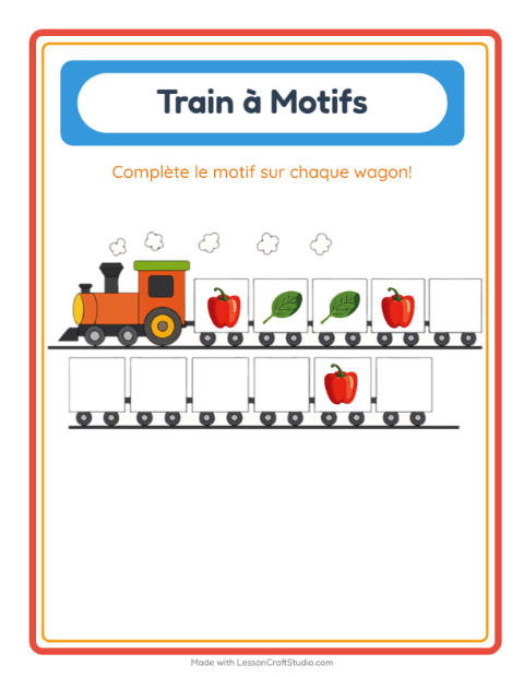 Aperçu de la fiche Train De Modèles avec Légumes pour École maternelle (grande section, 5-7 ans)