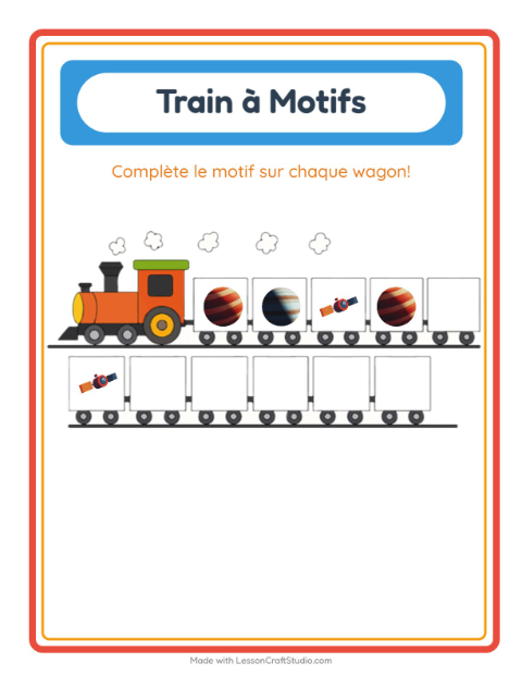 Aperçu de la fiche Train De Modèles avec Espace pour École maternelle (grande section, 5-7 ans)