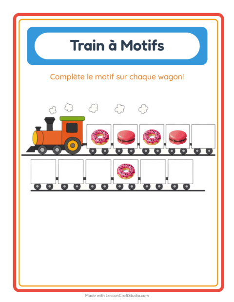 Aperçu de la fiche Train De Modèles avec Desserts et sucreries pour École maternelle (grande section, 5-7 ans)