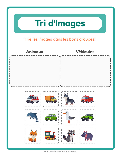 Aperçu de la fiche Trier Les Images pour École maternelle (grande section, 5-7 ans)