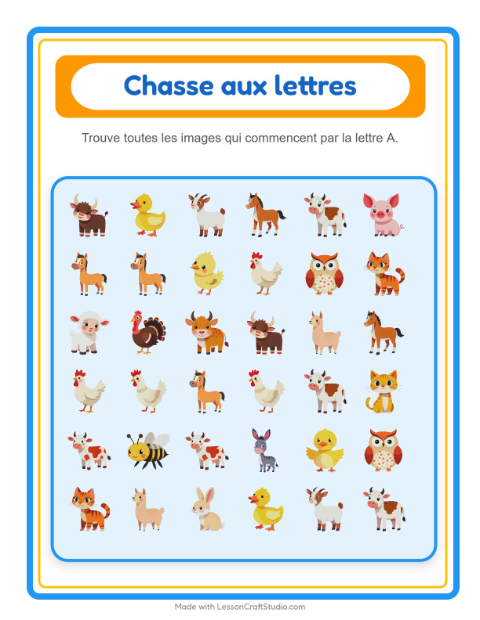 Aperçu de la fiche Trouve Et Compte avec Animaux de la ferme pour École maternelle (petite/moyenne section, 3-5 ans)