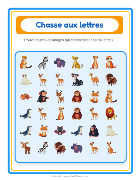 Aperçu de la fiche Trouve Et Compte avec Animaux du zoo pour École maternelle (petite/moyenne section, 3-5 ans)