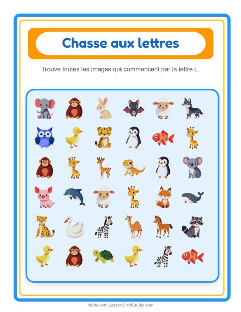 Aperçu de la fiche Trouve Et Compte avec Animaux pour École maternelle (petite/moyenne section, 3-5 ans)
