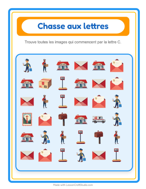 Aperçu de la fiche Trouve Et Compte avec Bureau de poste pour École maternelle (petite/moyenne section, 3-5 ans)