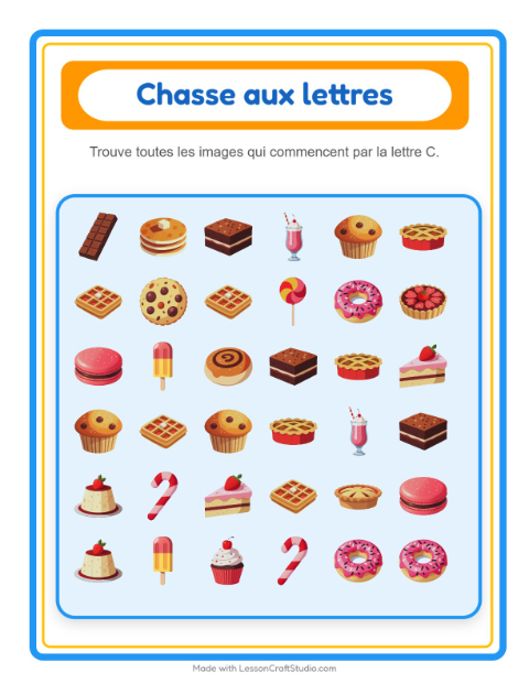 Aperçu de la fiche Trouve Et Compte avec Desserts et sucreries pour École maternelle (petite/moyenne section, 3-5 ans)