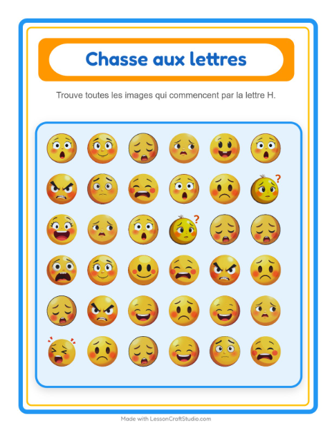 Aperçu de la fiche Trouve Et Compte avec Émotions pour École maternelle (petite/moyenne section, 3-5 ans)