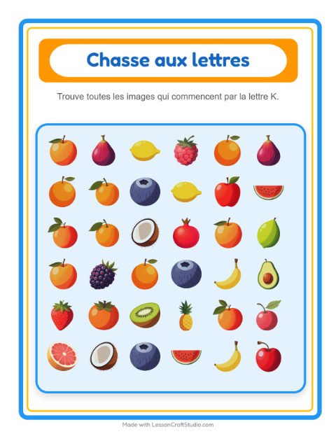 Aperçu de la fiche Trouve Et Compte avec Fruits pour École maternelle (petite/moyenne section, 3-5 ans)