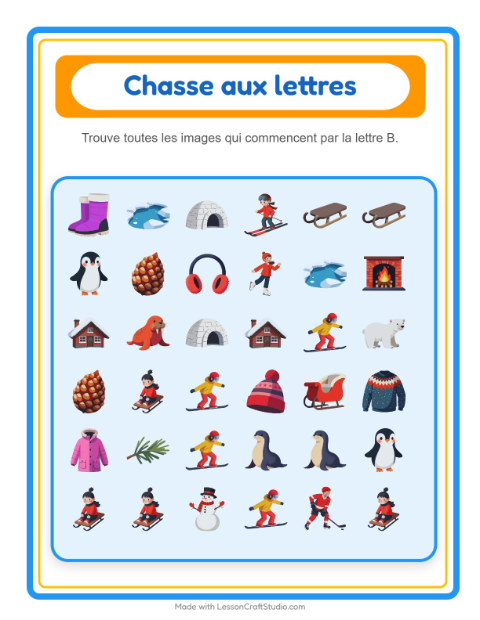 Aperçu de la fiche Trouve Et Compte avec Hiver pour École maternelle (petite/moyenne section, 3-5 ans)