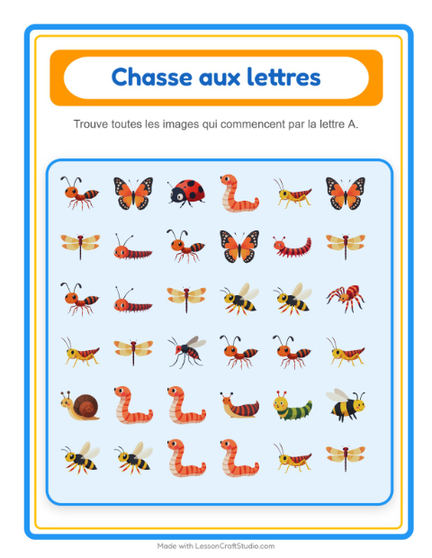 Aperçu de la fiche Trouve Et Compte avec Insectes et bestioles pour École maternelle (petite/moyenne section, 3-5 ans)