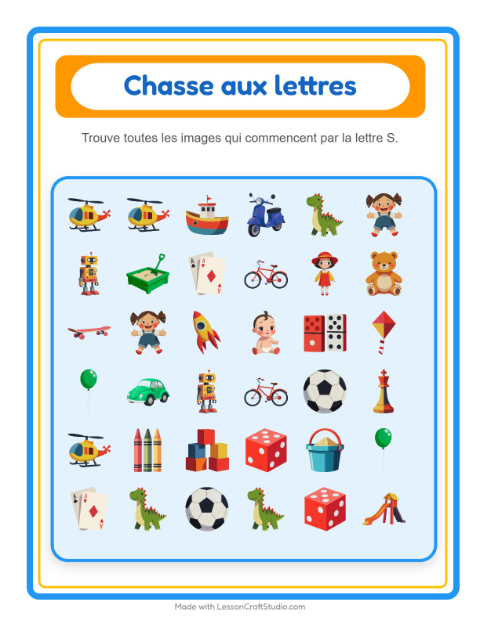 Aperçu de la fiche Trouve Et Compte avec Jouets pour École maternelle (petite/moyenne section, 3-5 ans)
