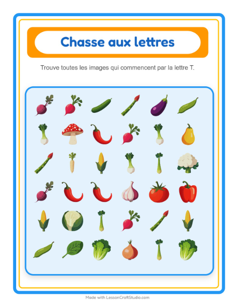 Aperçu de la fiche Trouve Et Compte avec Légumes pour École maternelle (petite/moyenne section, 3-5 ans)
