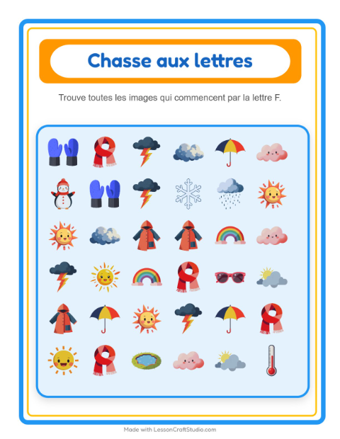 Aperçu de la fiche Trouve Et Compte avec Météo pour École maternelle (petite/moyenne section, 3-5 ans)