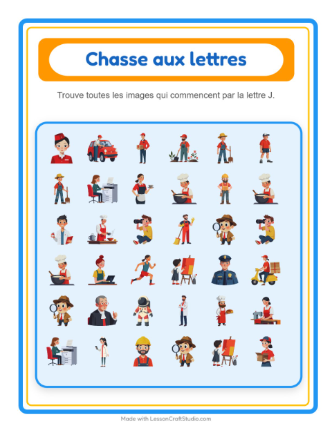 Aperçu de la fiche Trouve Et Compte avec Métiers pour École maternelle (petite/moyenne section, 3-5 ans)