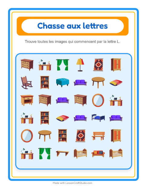 Aperçu de la fiche Trouve Et Compte avec Meubles pour École maternelle (petite/moyenne section, 3-5 ans)