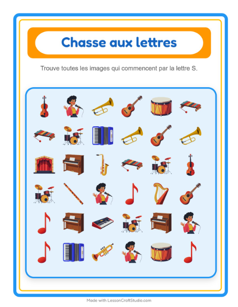 Aperçu de la fiche Trouve Et Compte avec Musique pour École maternelle (petite/moyenne section, 3-5 ans)