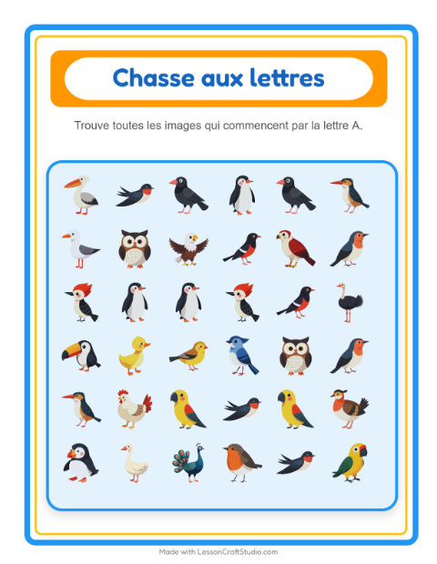 Aperçu de la fiche Trouve Et Compte avec Oiseaux 2 pour École maternelle (petite/moyenne section, 3-5 ans)