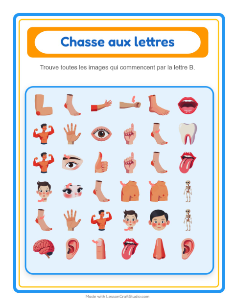 Aperçu de la fiche Trouve Et Compte avec Parties du corps pour École maternelle (petite/moyenne section, 3-5 ans)