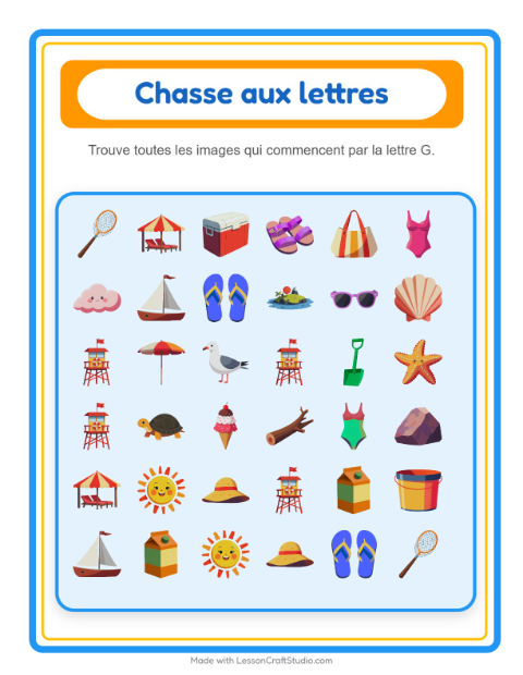 Aperçu de la fiche Trouve Et Compte avec Plage pour École maternelle (petite/moyenne section, 3-5 ans)