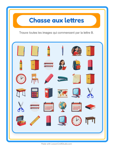 Aperçu de la fiche Trouve Et Compte avec Salle de classe pour École maternelle (petite/moyenne section, 3-5 ans)