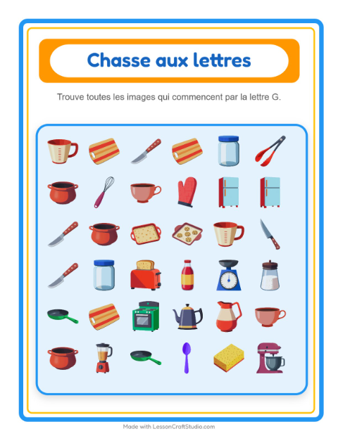Aperçu de la fiche Trouve Et Compte avec Ustensiles de cuisine pour École maternelle (petite/moyenne section, 3-5 ans)